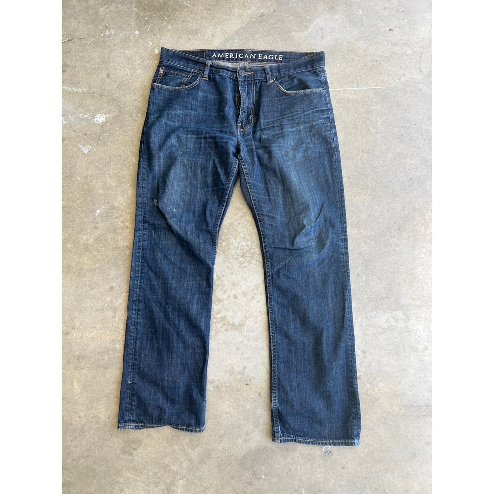American Eagle Original Straight Leg Jeans Dark Wash Blue Denim Men's 34x32
